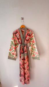 Cotton V-neck with Long Sleeve Quick Dry Beautiful Print Kimono All Season Wear Printed Cotton Kimono Robe Women Long Beachwear - Product Image 2