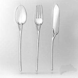 Couverts à poignée ronde moderne en acier inoxydable, épais, noir, argent, poli, miroir, simplicité, couteau, fourchette, couverts - Product Image 5