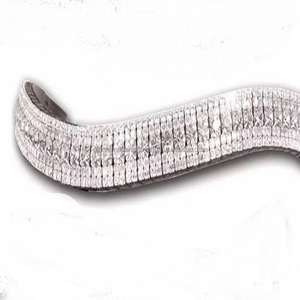 SUPERBE QUALITÉ CUIR CHEVAL STRASS CRISTAUX BLING PREMIUM CUIR NOIR CHEVAL BROW BAND AVEC 5 RANGÉES DE CHAÎNE MÉTALLIQUE TOUTES TAILLES - Product Image 4