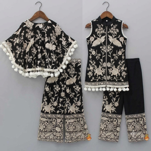 Vêtements pour enfants de marque, vêtements pour filles, ensemble 2 pièces Shrara noir et blanc brodé, 100% coton, tenues pour fêtes, Eid, Diwali. - Product Image 2