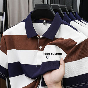 Men's Wide Stripe Button Embroidery Summer Short-Sleeved <b>T</b> <b>Shirt</b> Customized Logo Casual <b>Collar</b> Golf <b>Shirt</b> - Product Image 3