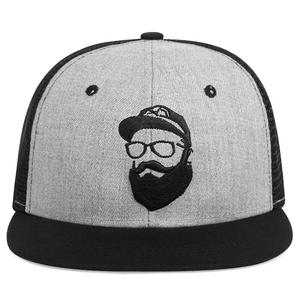 Gray <b>Black</b> Snapback <b>Cap</b> 6-Panel Embroidered Bearded <b>Man</b> Logo Unisex Street Style Flat Brim Casual Hat - Product Image 3