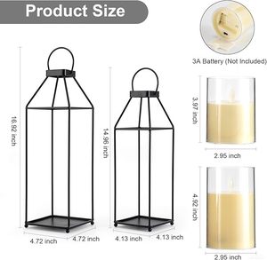 Lanterne porte-bougie en métal noir élégante avec couvercle en verre pour décoration intérieure et extérieure - Product Image 2