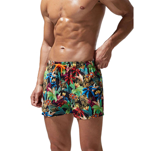 Shorts de bain pour hommes à motif floral tropical, séchage rapide, taille élastique avec cordon de serrage, maillot de bain d'été pour hommes, short de surf pour les vacances, protection UV - Product Image 1