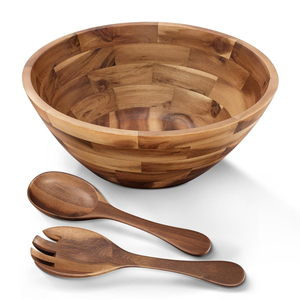 Ensemble de saladiers en bois d'acacia de qualité supérieure avec ustensiles de service, bol de service en bois sculpté à la main, vaisselle écologique - Product Image 6
