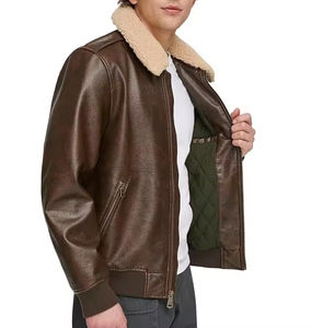 แจ็คเก็ตหนังวัวแท้สีน้ำตาลคุณภาพสูงทันสมัยบุขนด้านในอุ่นสบายพร้อมกระเป๋าหน้าอกแบบซิป แจ็คเก็ตหนังแฟชั่น - Product Image 2