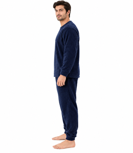 Ensemble de pyjama en polaire thermique confortable pour homme, manches longues, 2 pièces, vêtements de détente d'hiver, bleu marine - Product Image 2