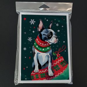 Whimsical Boston Terrier Tarjetas de felicitación de Navidad Paquete de 8 A7 Tamaño 5x7 Tarjetas de notas en blanco con sobres - Product Image 3
