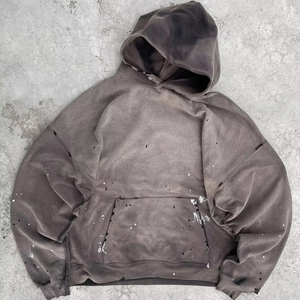 Custom Winter 360gsm Heavyweight Cotton Zip-Up Puff Printed Vintage Sun Faded Acid Wash Waffle Leopard Print Fleece <b>Long</b> <b>Hoodie</b> - Product Image 1