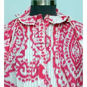 Túnica Moderna con Estampado Floral, 100% Algodón Lavable, Estilo Casual Femenino, Cuello Mandarín con Volantes, Manga Media, Mini - Product Image 3