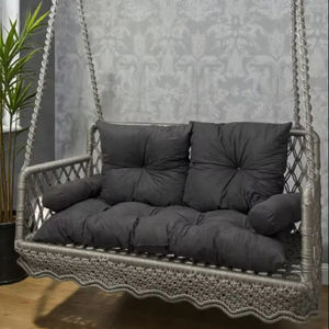 Double Macrame Hanging <b>Swing</b> <b>Chair</b> – Handmade Boho Macrame Sofa <b>Swing</b> with Cushions, Indoor - Product Image 1