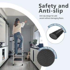 Scala multiuso in acciaio resistente per uso familiare impugnatura di sicurezza a pedale Anti-slittamento a quattro gradini con sgabello pieghevole - Product Image 5