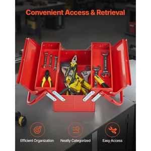 Cassetta Portautensili Pieghevole Portatile da 14 Pollici, 2 Livelli, 3 Vassoi, in Acciaio Verniciato a Polvere con Foro per Lucchetto, Organizzatore per Attrezzi in Metallo - Product Image 3