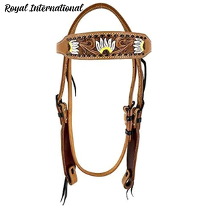 Western Floral Tooled Leather Horse Bridle Hand Painted Headstall Adjustable <b>Equestrian</b> Riding Tack Cowboy Rodeo Ranch Training - Product Image 1