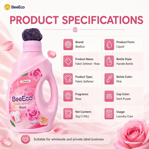 BeeEco Fabric Softener <b>Liquid</b> Rose 2kg X6 Bottles Wholesale Eco-Friendly Biodegradable with 30%-50% Active Ingredients - Product Image 4