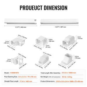Copertura decorativa in PVC per tubi di condizionatori domestici, set da 3 pollici di larghezza x 17,7 piedi di lunghezza, compatibile con 10 condotti dritti - Product Image 4