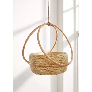 Pots de plantes cylindriques en rotin naturel tissés à la main motifs parallèles Placement de sol à base courte pour cultiver les vôtres! - Product Image 3