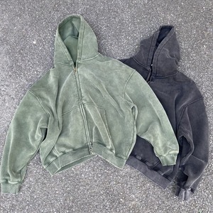 Sudadera con capucha para hombre, de peso pesado, con logotipo personalizado, lavado ácido, corte holgado extragrande, efecto descolorido por el sol, con bolsillo y cremallera, hombros caídos, fabricante - Product Image 1