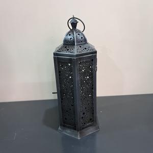 Artisan Design <b>Silver</b> Iron <b>Lantern</b> Star Pattern Decorative Hanging Candle Ramadan Eid Home Decoration 4.75X5.25X12" - Product Image 4