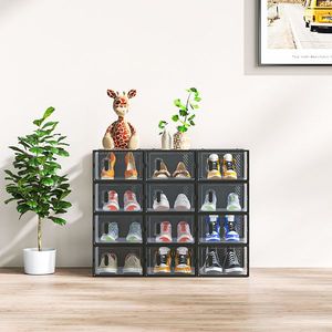 Set di 12 Scatole Organizer per Scarpe Pieghevoli Nere 33x23x14cm in Plastica a Rete e Design Impilabile, Contenitori di Piccole Dimensioni - Product Image 4
