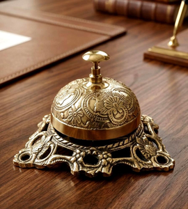 <b>Brass</b> Reception Counter <b>Bell</b> Floral Embossed Decorative Press <b>Bell</b> Vintage Tabletop Service <b>Bell</b> for Hotel Restaurant Office - Product Image 1