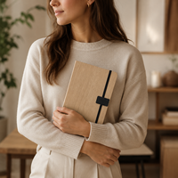 Carnet en cuir à grain de bois naturel LABON A5, pages vierges professionnelles, pour logo personnalisé, esthétique écologique, minimaliste, pour le bureau