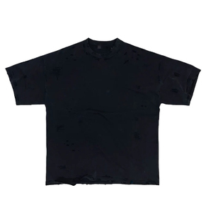 T-shirt homme noir surdimensionné avec logo personnalisé, effet vieilli, 100% coton, épais, uni, vintage, haute qualité - Product Image 1