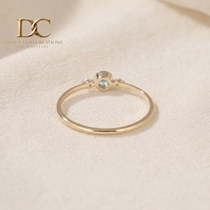 Unique Designer Solid Yellow Gold 14KT <b>Ring</b> With Lab Grown Diamond and Aquamarine Gemstone for Women's <b>Fine</b> Custom Jewelry - Product Image 3