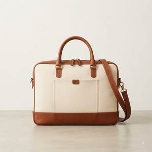 Sac à main pour ordinateur portable en cuir véritable vintage pour homme, sac messager d'affaires en toile marron - Product Image 1