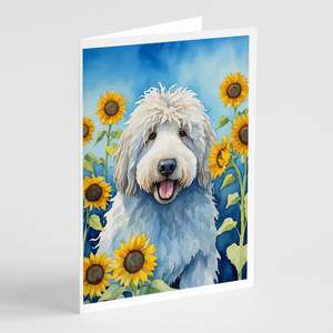 Komondor in Sunflowers A7 Tamaño 5x7 Tarjetas de felicitación en blanco caprichosas Paquete de 8 con sobres Tarjetas de notas - Product Image 1