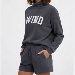 Ensemble 2 pièces pour femme, hiver, col montant et short au-dessus du genou, en tissu tricoté polyester/coton, imperméable, écologique, imprimé en relief - Product Image 1