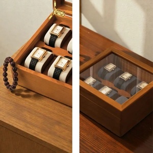 Luxury 6-Slot Wooden Watch <b>Box</b> with Glass Lid Premium Walnut Finish Watch Organizer Elegant Watch Display Case Hanging Tabletop - Product Image 4