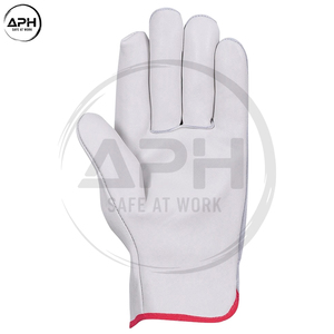 Gants de conduite en cuir blanc avec bordure rouge, gants de travail à doigts entiers pour la conduite et l'utilisation en extérieur, équipement de manutention à haute friction - Product Image 3
