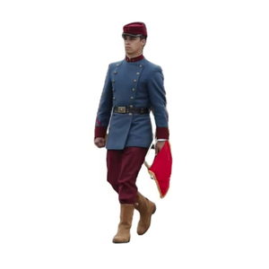 Uniformes Escolares de Invierno Personalizados para Niños de Primaria con Abrigo Cruzado Azul Grisáceo y Pantalón Marrón - Product Image 1