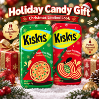 Bonbons KisKis festifs et rafraîchissants aux saveurs fruitées et mentholées, édition limitée, saveur fruit de la passion et pêche, en boîte mince, pour fêtes