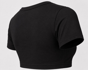 เสื้อครอปท็อปผู้หญิงทรงหลวม ผลิตจากผ้าฝ้าย 100% เป็นมิตรต่อสิ่งแวดล้อม น้ำหนักเบา สวมใส่สบาย รับผลิตแบบ OEM - Product Image 2