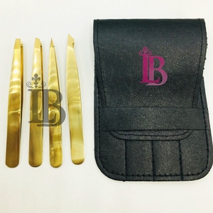 Juego de Pinzas para Cejas con Punta Plana y Recubrimiento Dorado, Kit de Belleza de Precisión, Bolsa Ecológica Personalizable, Se Acepta Logotipo Privado - Product Image 3
