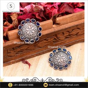 Pendientes de tuerca azules oxidados de plata, pendientes de joyería de tuerca de plata antigua de declaración tradicional para mujeres y niñas para boda - Product Image 4