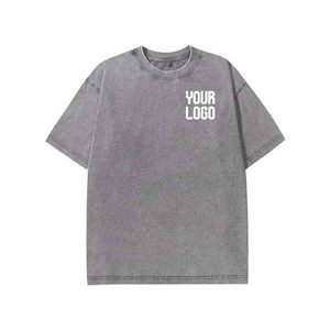 เสื้อยืดโอเวอร์ไซส์แบบสั่งทำพิเศษ ทรงบ็อกซี่ฟิต ล้างสีแบบแอซิดวอช เสื้อยืดเปล่า รับผลิตแบบ OEM แบรนด์ส่วนตัว - Product Image 1