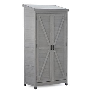 Armadio da Esterno Alto 68 Pollici con Tetto in Metallo, Casetta Porta Attrezzi da Giardino per Cortile e Patio, Costruzione in Legno Resistente - Product Image 2