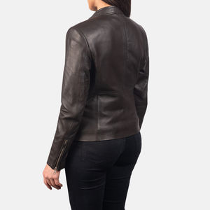 Veste d'hiver en cuir véritable pour femme, coupe ajustée, fermeture éclair et boutons sur le devant, doublure douce, fabrication sur mesure OEM ODM, marque privée, vente en gros - Product Image 5