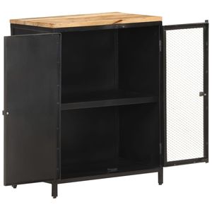 Aparador de madera de mango maciza negra rugosa de 23.6x13.8x30.7 pulgadas para gabinetes de sala de estar - Product Image 2