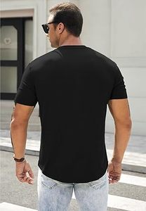 JMIERR Men's Muscle Slim Henley Shirts Crewneck Longline <b>T</b>-Shirt Gym Workout Athletic Shirt Tees with Button - Product Image 2