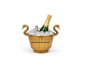 Antique Gold Aluminum Ice Bucket Swan Handles | Contemporary for <b>Wine</b> Cooler | 3L Capacity Floral Pattern Luxury Barware - Product Image 5