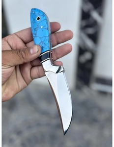 Couteau Skinner à pointe tombante en acier inoxydable fait main, manche turquoise, étui en cuir, longueur totale de 7 pouces, pour le camping - Product Image 5