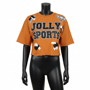 Camiseta Corta para Mujer, Algodón Premium, Transpirable, Naranja, Logotipo Bordado Personalizado, Camiseta Corta Transpirable para Mujer - Product Image 1