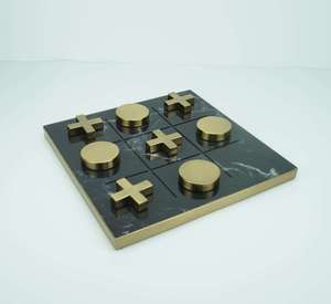 Luxury Black Marble Tic Tac Toe <b>Board</b> <b>Game</b> Brass Gold Pieces Premium Tabletop Decorative Accent Office Desk Display - Product Image 5