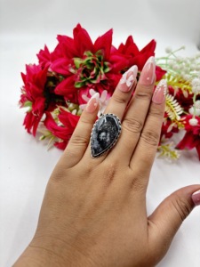 แหวนเงินชุบประดับโอปอลเดนไดรต์ธรรมชาติ แหวนทำมือประดับพลอยสำหรับผู้หญิง ขายส่ง - Product Image 3