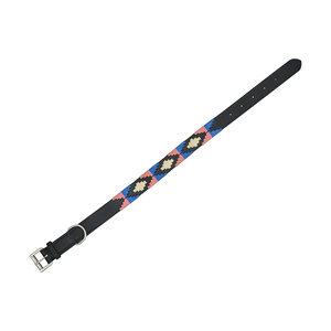 Genuine Leather Lightweight Soft Giant Polo <b>Dog</b> <b>Collar</b> Handwoven Thread Embroidered Adjustable Durable Luxury Pet Wholesale OEM - Product Image 2