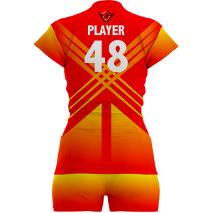 Ensemble de maillots de volley-ball personnalisés pour femmes, manches courtes, col en V, séchage rapide, respirant, uniforme d'équipe, t-shirt de sport, shorts, vêtements d'entraînement, rouge - Product Image 2